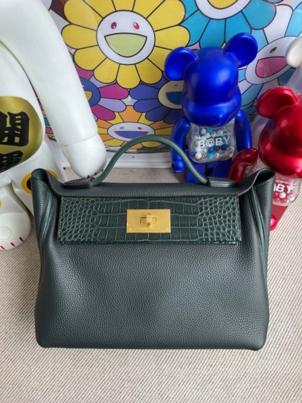 Dark Green Top-Handle malachite 2424 21 genuine crocodile touch swift Togo PHW